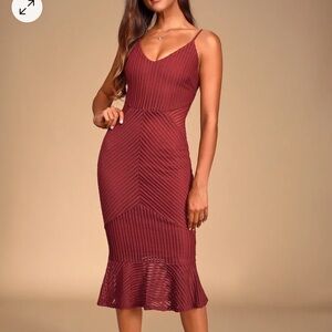 NWT xs Red Lulus trumpet midi dress w/ lace cutouts